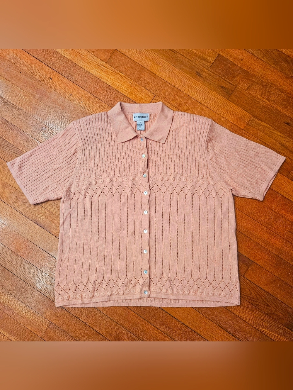 Alfred Dunner Knit Button-Up Short Sleeve Top in Apricot